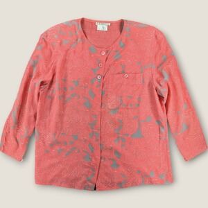 Vintage J Tiktiner Nice France Silk Blouse 10 Salmon Pink Abstract Designer